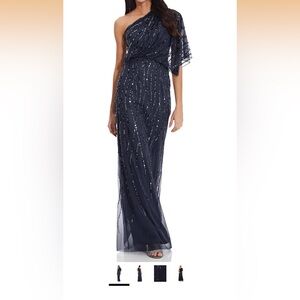 Adrianna Papell Midnight Blue One-Shoulder Gown